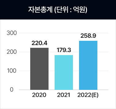 22년 기준 자본총계 258.9억